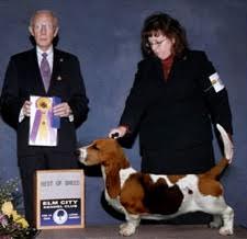 Bolton’s Anne Testoni with a prize-winning basset hound